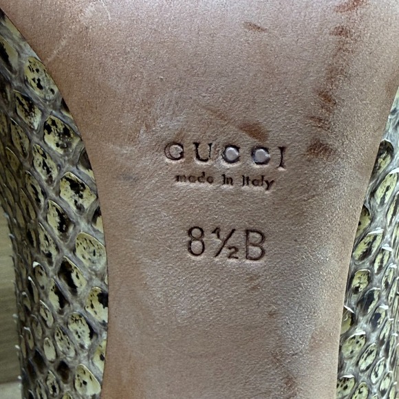 GUCCI Horsebit Snake Skin Heels Womens 8.5 B Peep Toe Pumps - Picture 10 of 12
